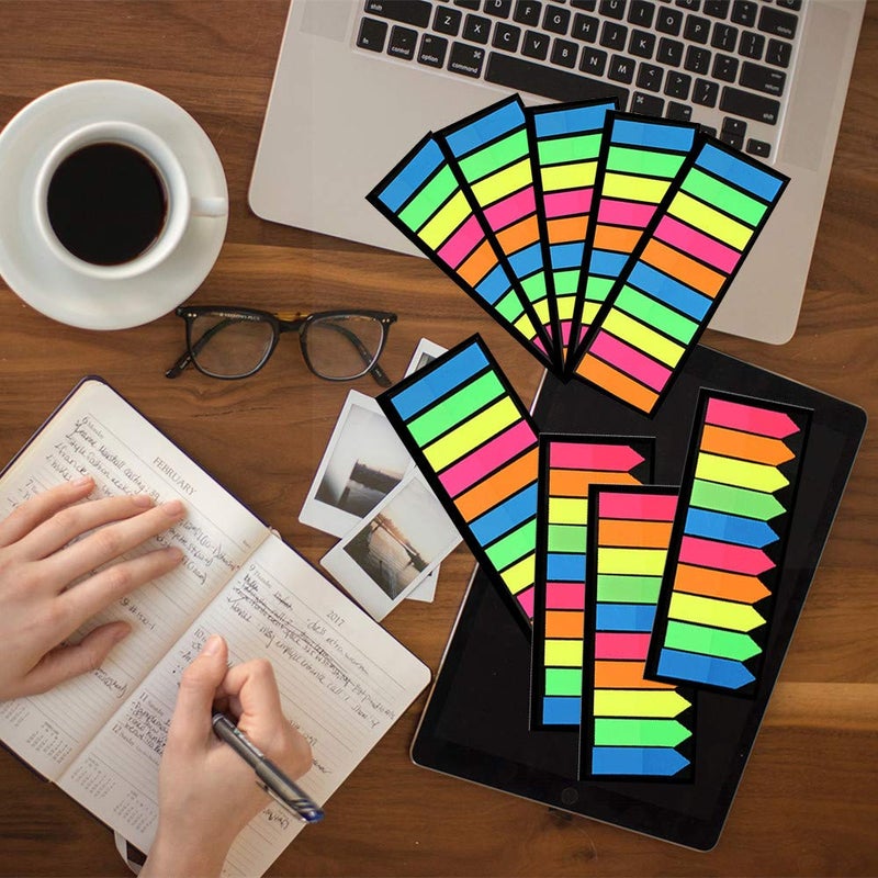 COLOGO 3000 Pieces Neon Page Markers Sticky Index Tabs, Colored Index Tab Flags, Fluorescen Sticker Tabs Note for Books, 12 Sets 2 Designs - Image 4