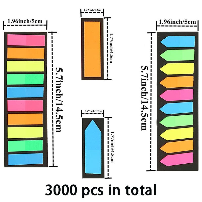 COLOGO 3000 Pieces Neon Page Markers Sticky Index Tabs, Colored Index Tab Flags, Fluorescen Sticker Tabs Note for Books, 12 Sets 2 Designs - Image 2
