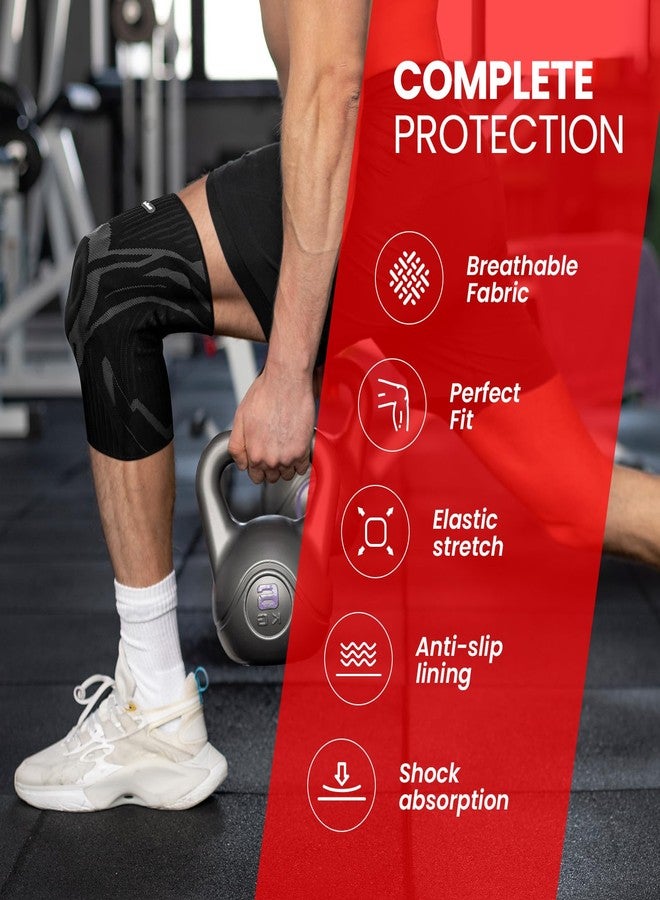 Welnove Knee Brace Sleeves for Pain Relief - Compression Knee Support with Side Stabilizers & Patella Gel Pad for Women, Men - Ideal for Workout, Joint Pain, Runner, Climbing - (2 Pack Blak) - Image 2