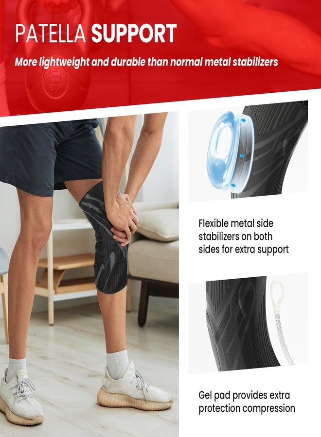 Welnove Knee Brace Sleeves for Pain Relief - Compression Knee Support with Side Stabilizers & Patella Gel Pad for Women, Men - Ideal for Workout, Joint Pain, Runner, Climbing - (2 Pack Blak) - Image 3