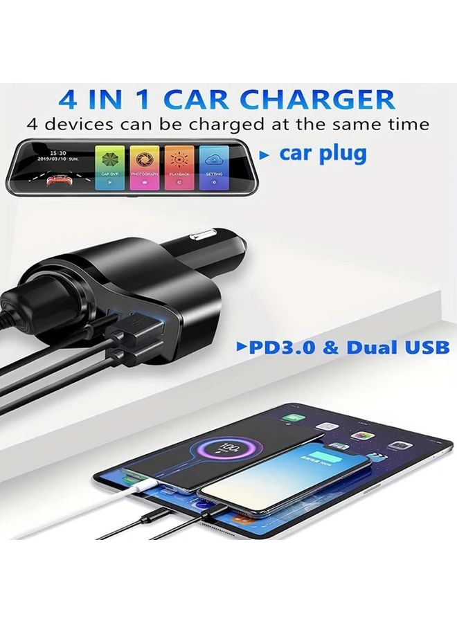 شاحن سيارة أسود مع منفذ TPC ومنفذين USB مزدوجين ممتدين - Image 3