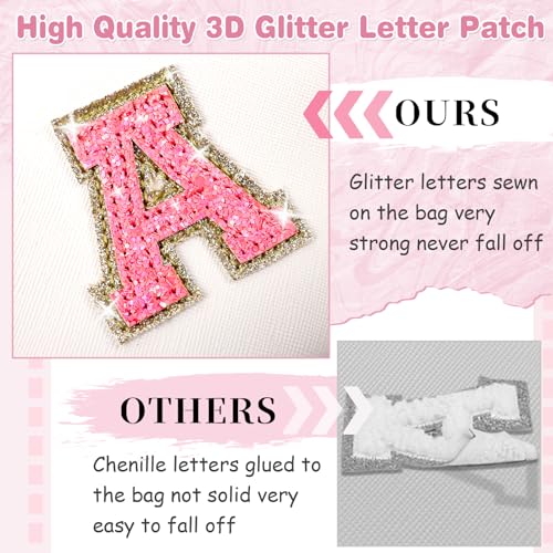 ChaoGreat Small Personalized Initial A-Z Patch Makeup Bag,White Cute PU Leather Glitter Letter Cosmetic Bag for Teen Girls,Travel Toiletry Bag with Zipper,Preppy Monogrammed Birthday Gift for Daughter Niece C - Image 3