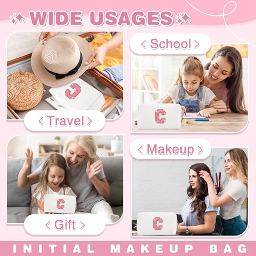 ChaoGreat Small Personalized Initial A-Z Patch Makeup Bag,White Cute PU Leather Glitter Letter Cosmetic Bag for Teen Girls,Travel Toiletry Bag with Zipper,Preppy Monogrammed Birthday Gift for Daughter Niece C - Image 5