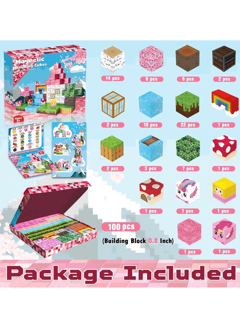 100PCS Magnetic Blocks-Build Mine Magnet World Set for Boys & Girls Age 3-5 6-8, STEM Sensory Toys for Toddlers Gifts for 3+ Years Old Girls Boys,2cm Magnet Cubes Classroom Must Haves Construction Toys - Image 2