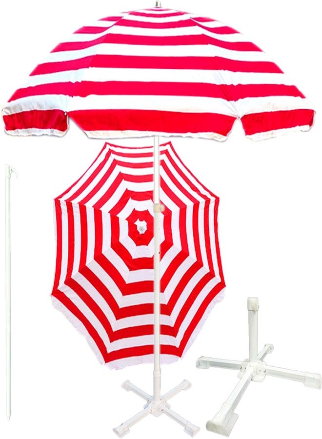 RAINPOPSON Outdoor Garden Umbrella With Stand Big Size Patio Garden Umbrella (Red, White) 8Ft - Image 1