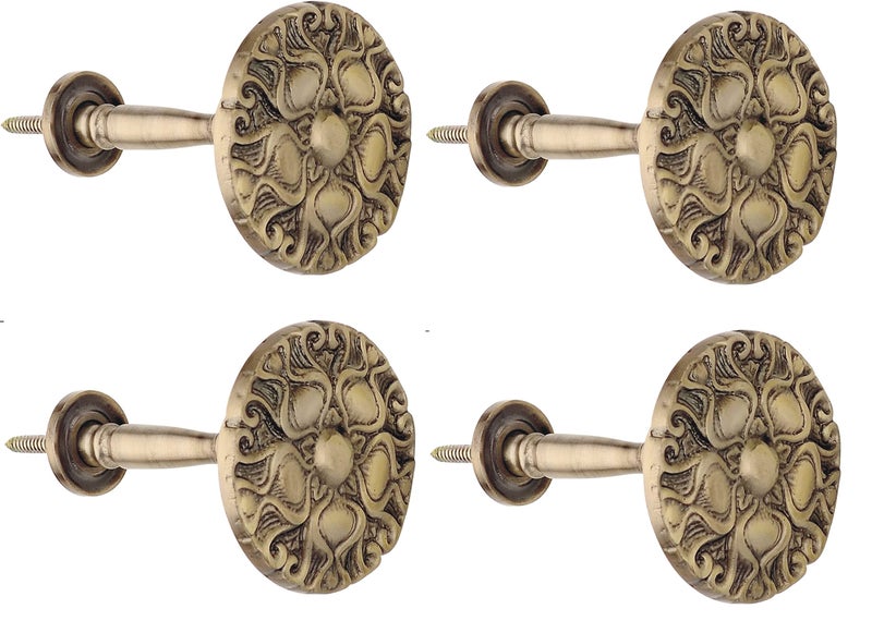 Chitra Window 4 Pcs Curtain Holdback for Curtains Wall Mounted Metal Drapery Hook for Door Window Treatment- Zoria (Antique Brass) - Image 1