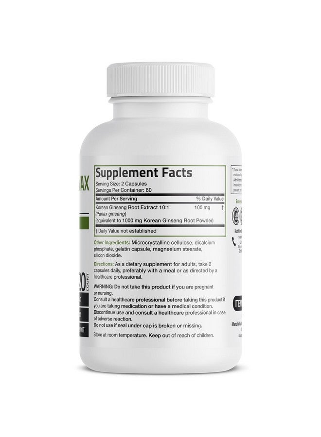 Bronson Korean Panax Ginseng Supports Energy, Endurance & Vitality + Memory and Mental Performance, 120 Capsules - Image 2