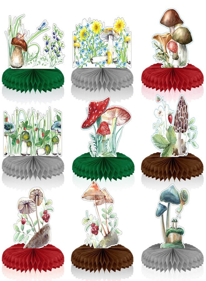 Demissle 9 Pcs Mushroom Party Decorations Honeycomb Centerpieces Mushroom Theme Table Topper Vintage Wonderland Party Decors for Baby Shower Easter Christmas Birthday Party Supplies - Image 1