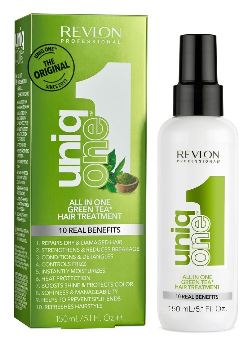 Revlon Uniq One Revlon Professional All in One Hair Treatment V2, 10 Real Benefits For Hair, Ideal For All Hair Types, Greentea, 150ml - Image 1