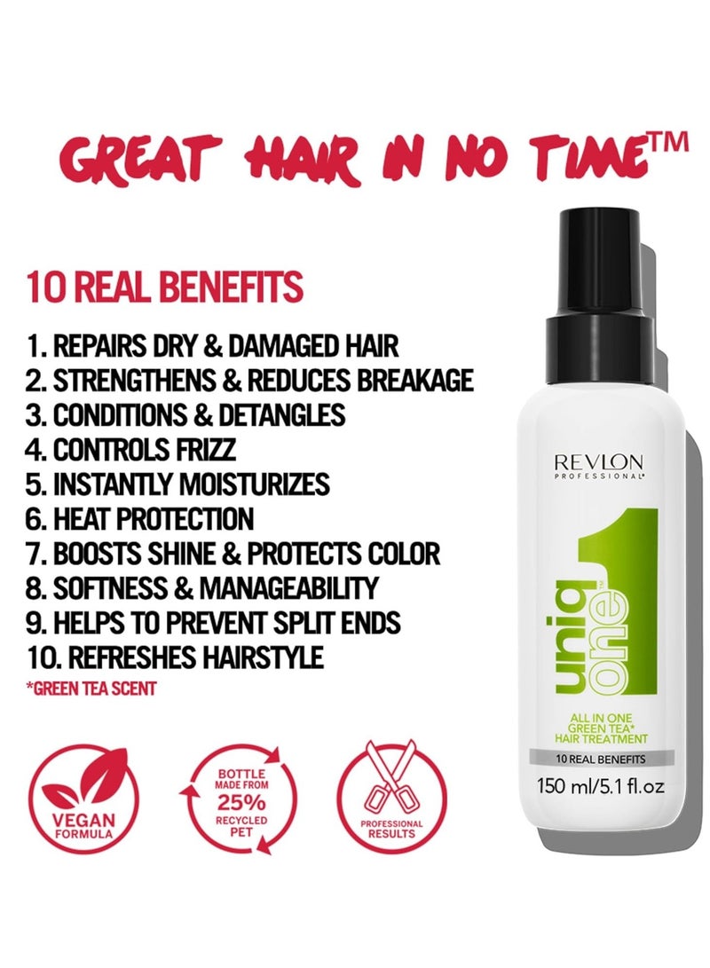 Revlon Uniq One Revlon Professional All in One Hair Treatment V2, 10 Real Benefits For Hair, Ideal For All Hair Types, Greentea, 150ml - Image 3