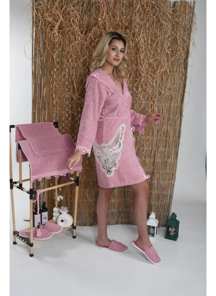 Ender Home Flora Nightgown Bathrobe Set 5 Pieces Lace Dowry Women's Bathrobe  - Image 3