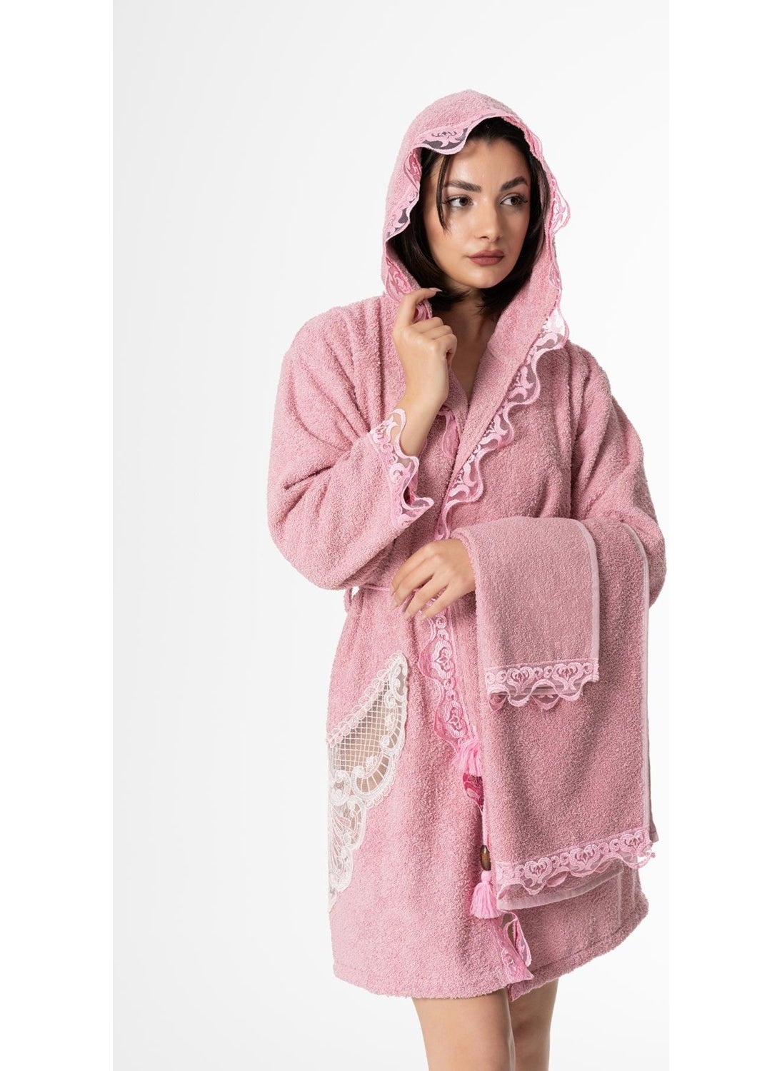 Ender Home Flora Nightgown Bathrobe Set 5 Pieces Lace Dowry Women's Bathrobe  - Image 1