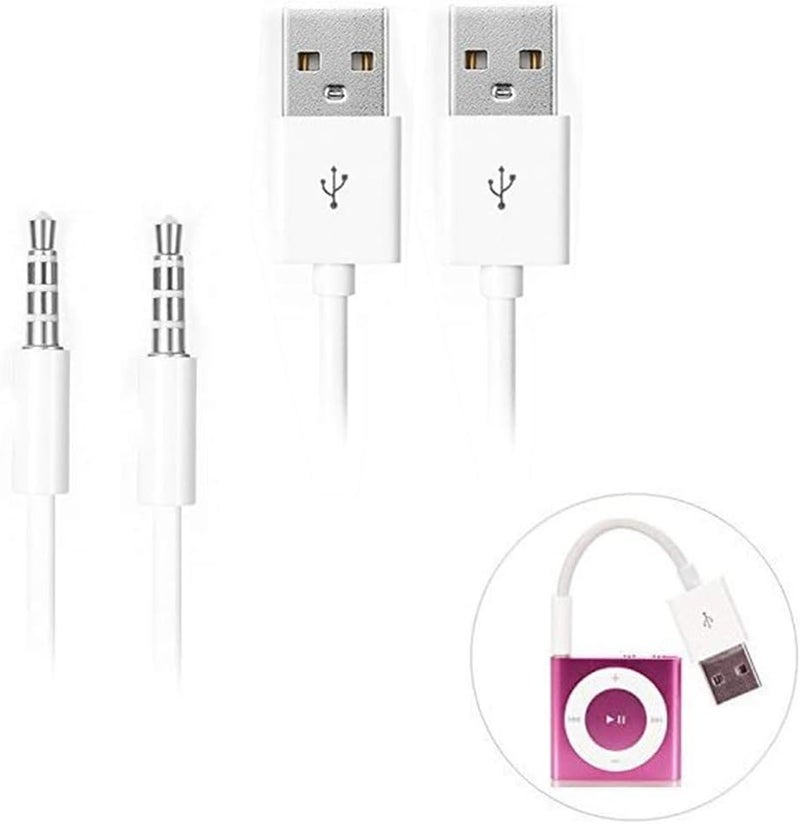 iAbler iPod Shuffle Cable, 2 Pack 3.5mm Jack/Plug to USB USB Power Charger Sync Data Transfer Cable for iPod Shuffle 3rd 4th 5th MP3/MP4 - Image 1