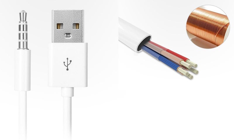 iAbler iPod Shuffle Cable, 2 Pack 3.5mm Jack/Plug to USB USB Power Charger Sync Data Transfer Cable for iPod Shuffle 3rd 4th 5th MP3/MP4 - Image 4