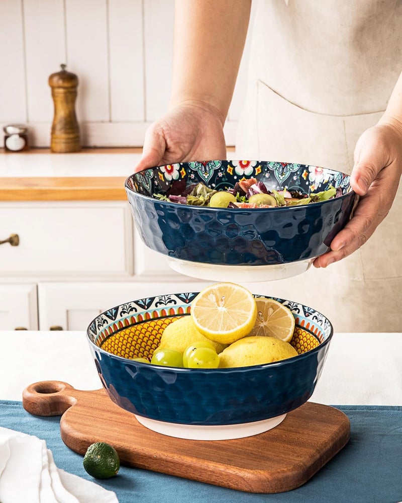 HENXFEN LEAD Large Salad Bowl Sets for Serving Soup Ramen Pasta Fruit Snacks  48 Oz Big Ceramic Bowls for Family Kitchen Cooking Dinner Party  Set of 2 - Image 3