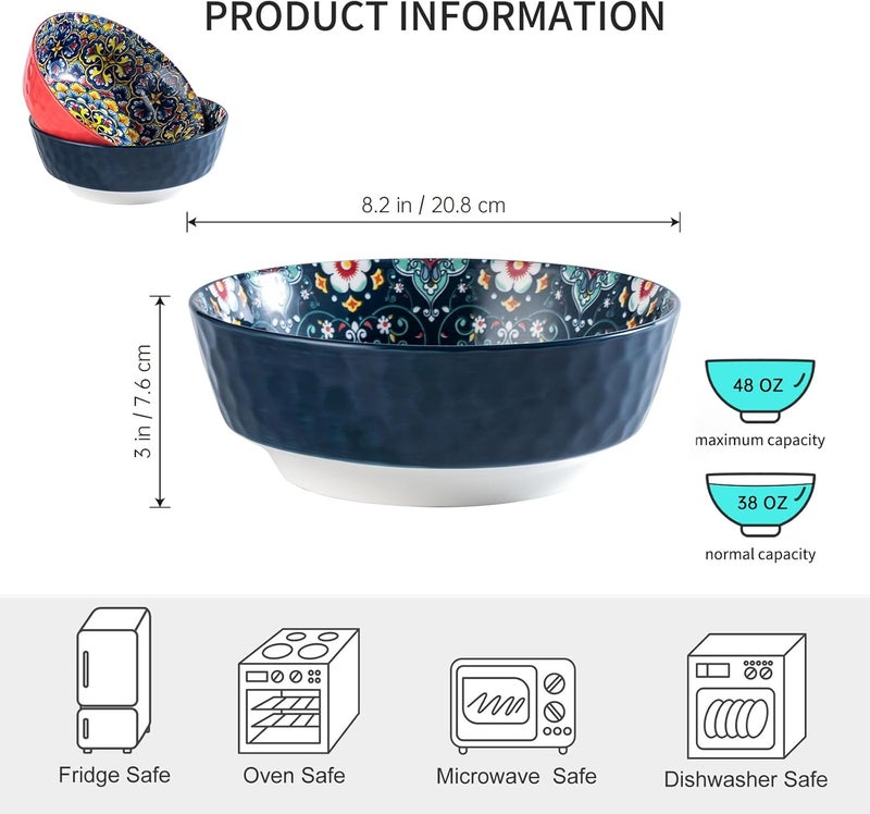 HENXFEN LEAD Large Salad Bowl Sets for Serving Soup Ramen Pasta Fruit Snacks  48 Oz Big Ceramic Bowls for Family Kitchen Cooking Dinner Party  Set of 2 - Image 2