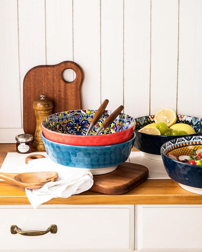 HENXFEN LEAD Large Salad Bowl Sets for Serving Soup Ramen Pasta Fruit Snacks  48 Oz Big Ceramic Bowls for Family Kitchen Cooking Dinner Party  Set of 2 - Image 5