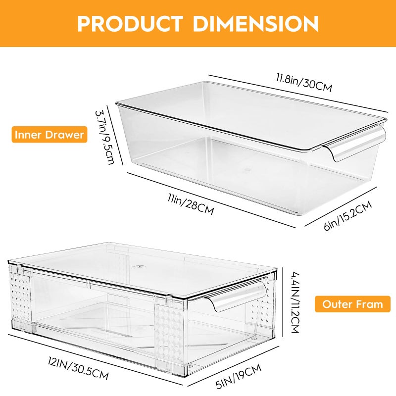 Zero Zoo 4 Pack Clear Stackable Storage Drawers, 3.95" H Easily Assemble Acrylic Organizer Bins - Multi-Use for Make up, Closet, Pantry, Bathroom, Medicine, Kitchen Cabinet & Undersink Organization - Image 1
