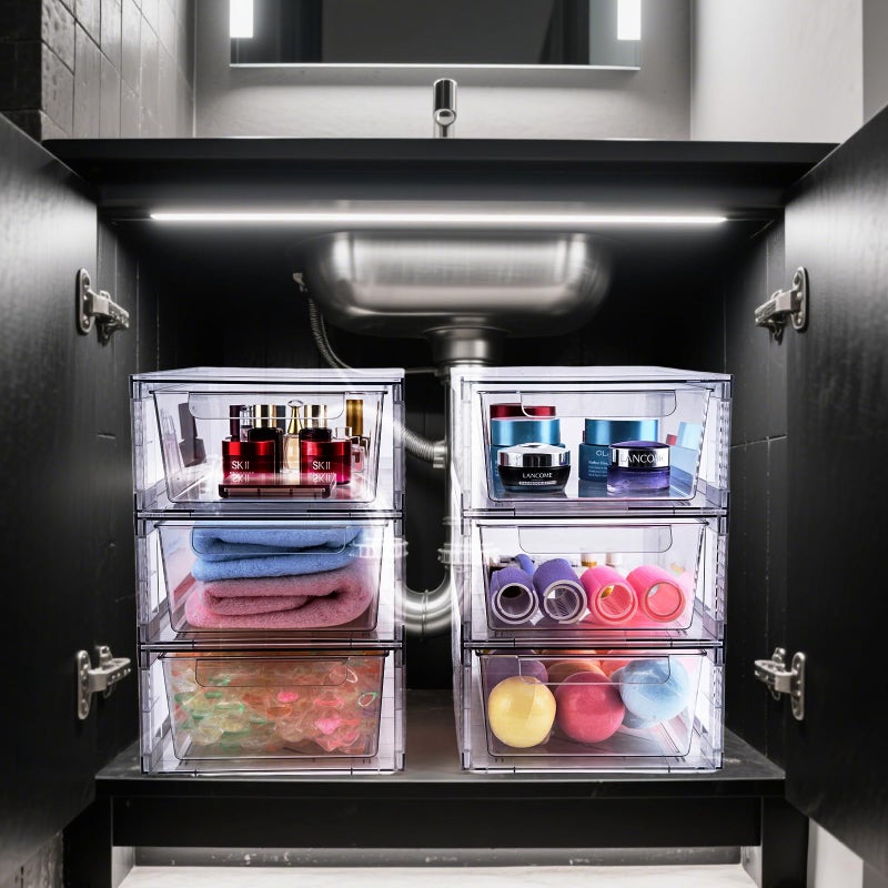 Zero Zoo 4 Pack Clear Stackable Storage Drawers, 3.95" H Easily Assemble Acrylic Organizer Bins - Multi-Use for Make up, Closet, Pantry, Bathroom, Medicine, Kitchen Cabinet & Undersink Organization - Image 3