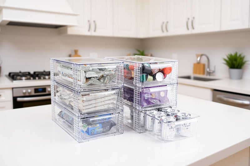 Zero Zoo 4 Pack Clear Stackable Storage Drawers, 3.95" H Easily Assemble Acrylic Organizer Bins - Multi-Use for Make up, Closet, Pantry, Bathroom, Medicine, Kitchen Cabinet & Undersink Organization - Image 4