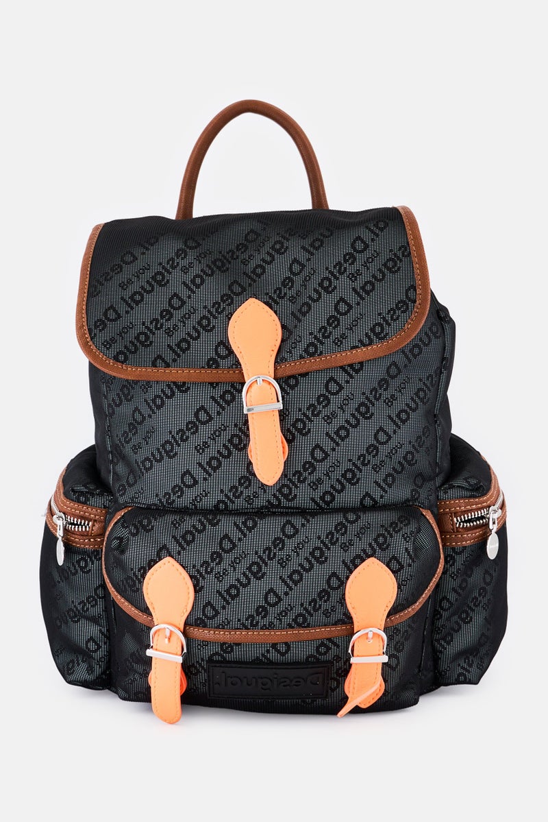 DESIGUAL حقيبة ظهر نسائية بشعار العلامة التجارية، سوداء - Image 1