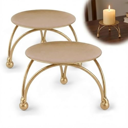 Enorme Gold Metal Candle Holder | Elegant Decorative Pillar Candle Stand for Home, Office & Table Décor | Durable, Rust-Free & Modern Design Candle Holder - (Pack of - 2) - Image 1