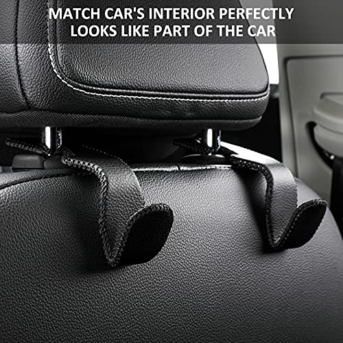 TISOHUGO Car Headrest Hooks for Purses and Bags Vehicle Back Seat Headrest Hanger Matching Cars Interior Genuine Leather Storage Holder Hook 4 Pack Black - Image 3