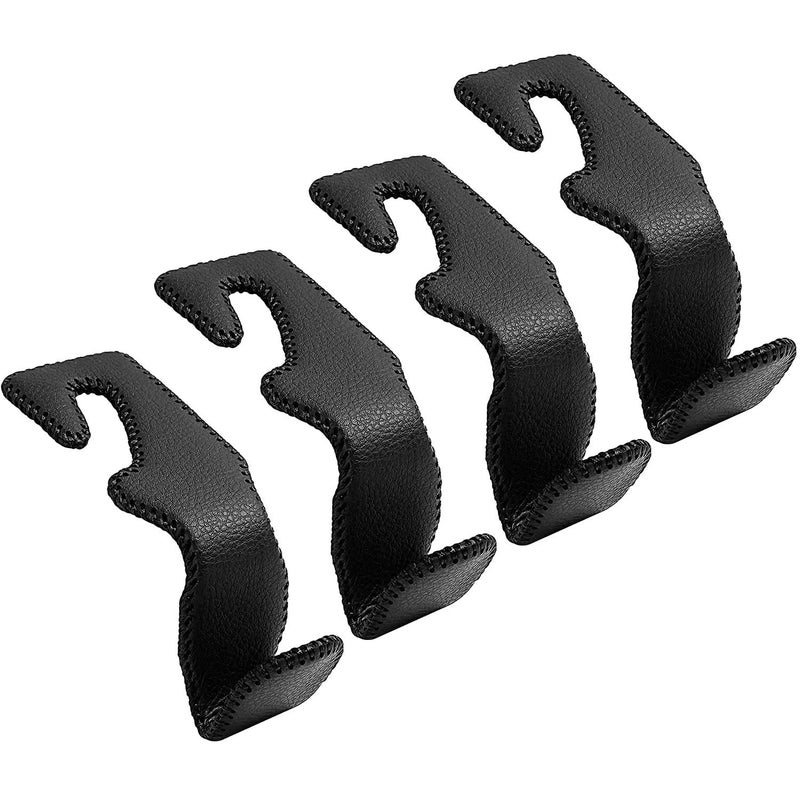 TISOHUGO Car Headrest Hooks for Purses and Bags Vehicle Back Seat Headrest Hanger Matching Cars Interior Genuine Leather Storage Holder Hook 4 Pack Black - Image 2