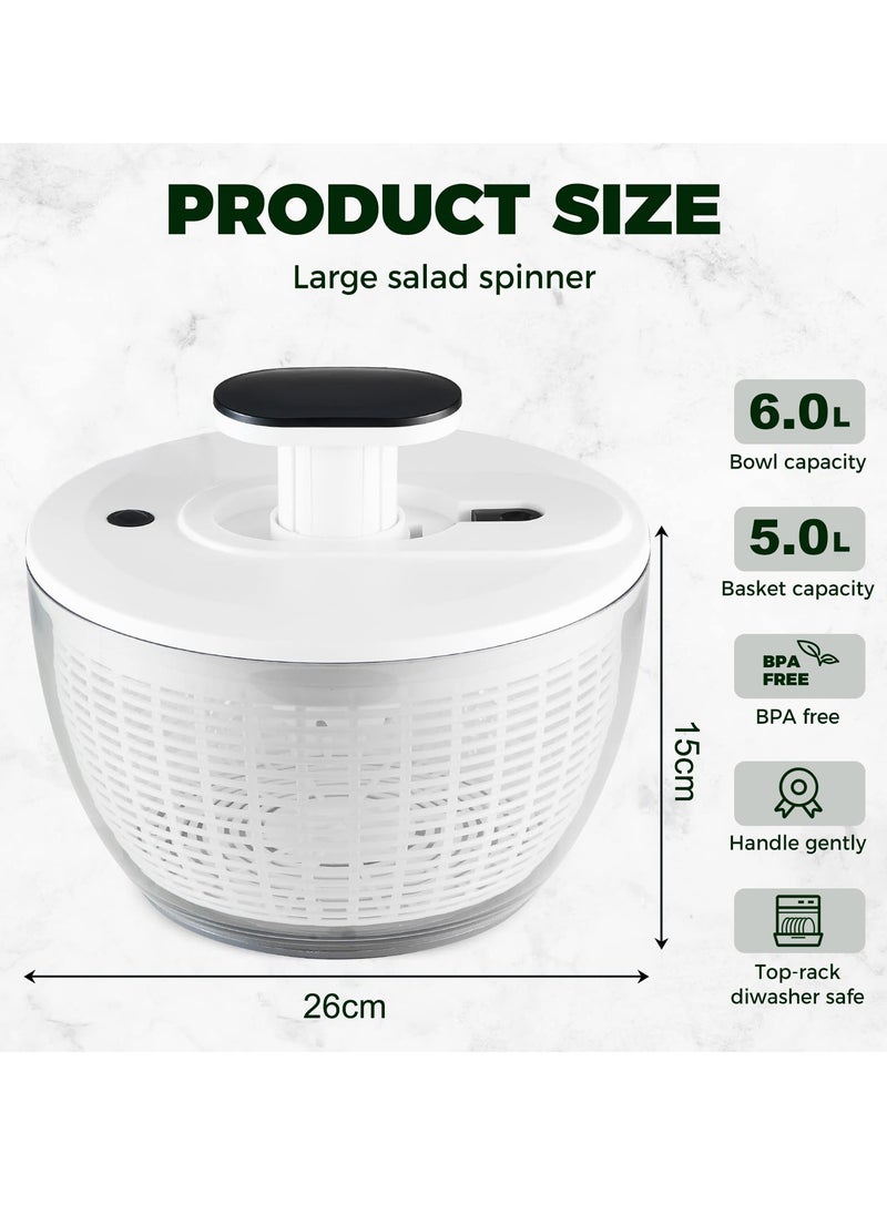 Generic - Salad Spinner Large 6L, Manual Lettuce Spinner for Vegetable Prepping, One-Handed Pump Fruit Spinner, Quick Drying Salad Leaves with Bowl and Colander - Image 1