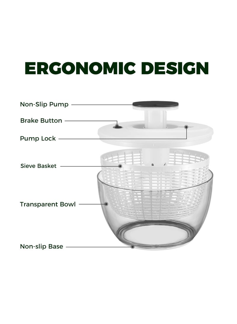 Generic - Salad Spinner Large 6L, Manual Lettuce Spinner for Vegetable Prepping, One-Handed Pump Fruit Spinner, Quick Drying Salad Leaves with Bowl and Colander - Image 1