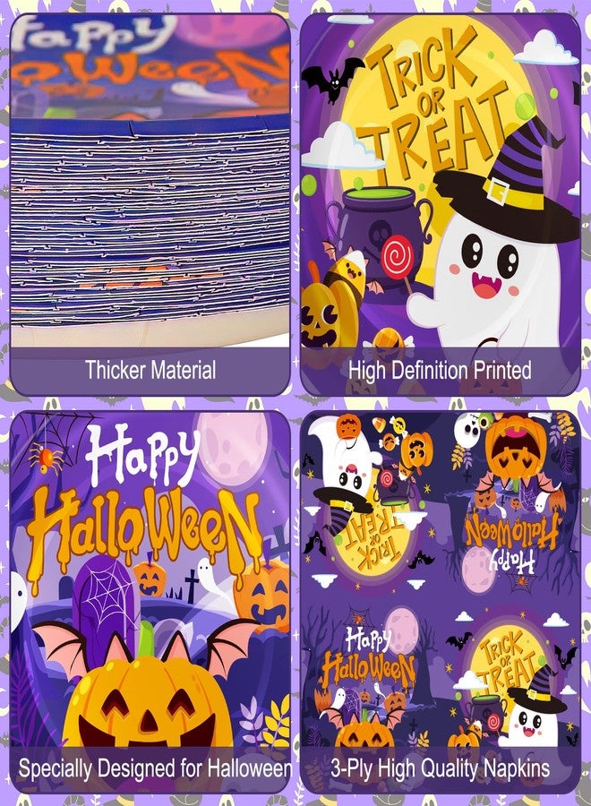 PERFQU 150 Pcs Halloween Plates and Napkins Sets - Cute Happy Halloween Party Supplies Tableware, Halloweens Disposable Paper Plates Napkins Set for Halloweens Birthday Party Decorations Favors, Serve 50 - Image 4