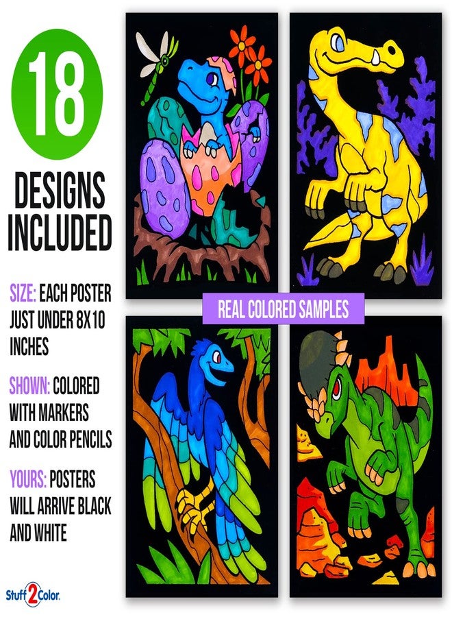 Stuff2Color Super Pack of 18 Fuzzy Velvet Coloring Posters (Dinosaurs Edition) - Arts & Crafts for Boys and Girls - Great for After School, Travel, Quiet Time, Group Activities, and Coloring with Friends - Image 2