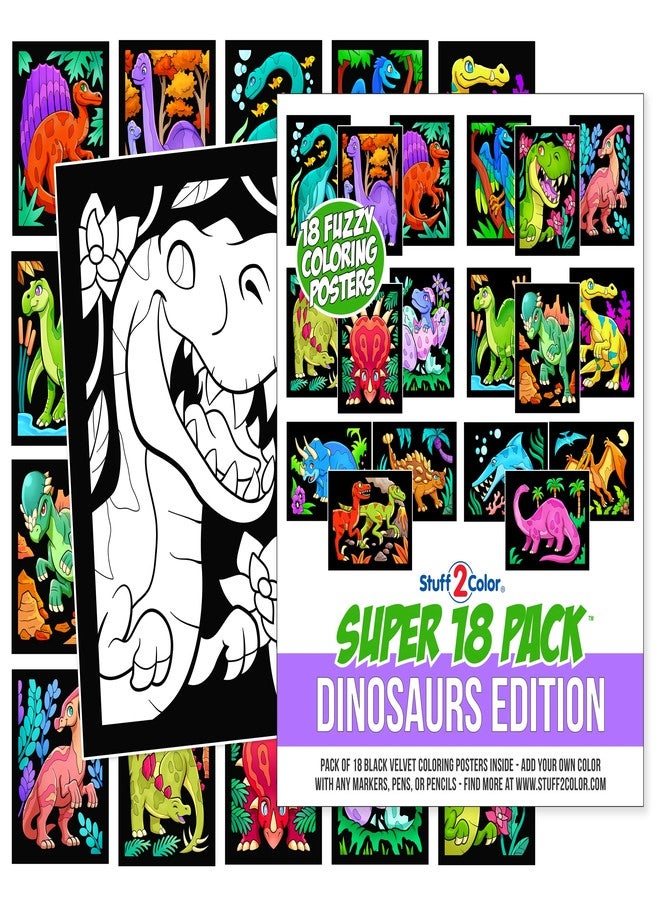 Stuff2Color Super Pack of 18 Fuzzy Velvet Coloring Posters (Dinosaurs Edition) - Arts & Crafts for Boys and Girls - Great for After School, Travel, Quiet Time, Group Activities, and Coloring with Friends - Image 1