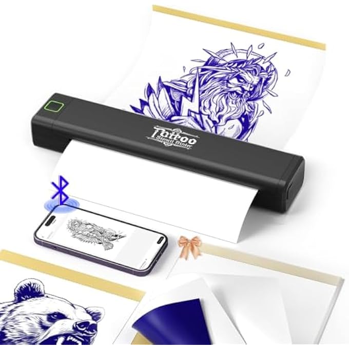 TATTOO PRINTER BLUETOOTH, TATTOO STENCIL PRINTER, P84 TATTOO PRINTER SKIN TATTOO PRINTER THERMAL PRINTER FOR BEGINNERS - COMPATIBLE WITH ANDROID IOS MACOS WINDOWS - Image 2