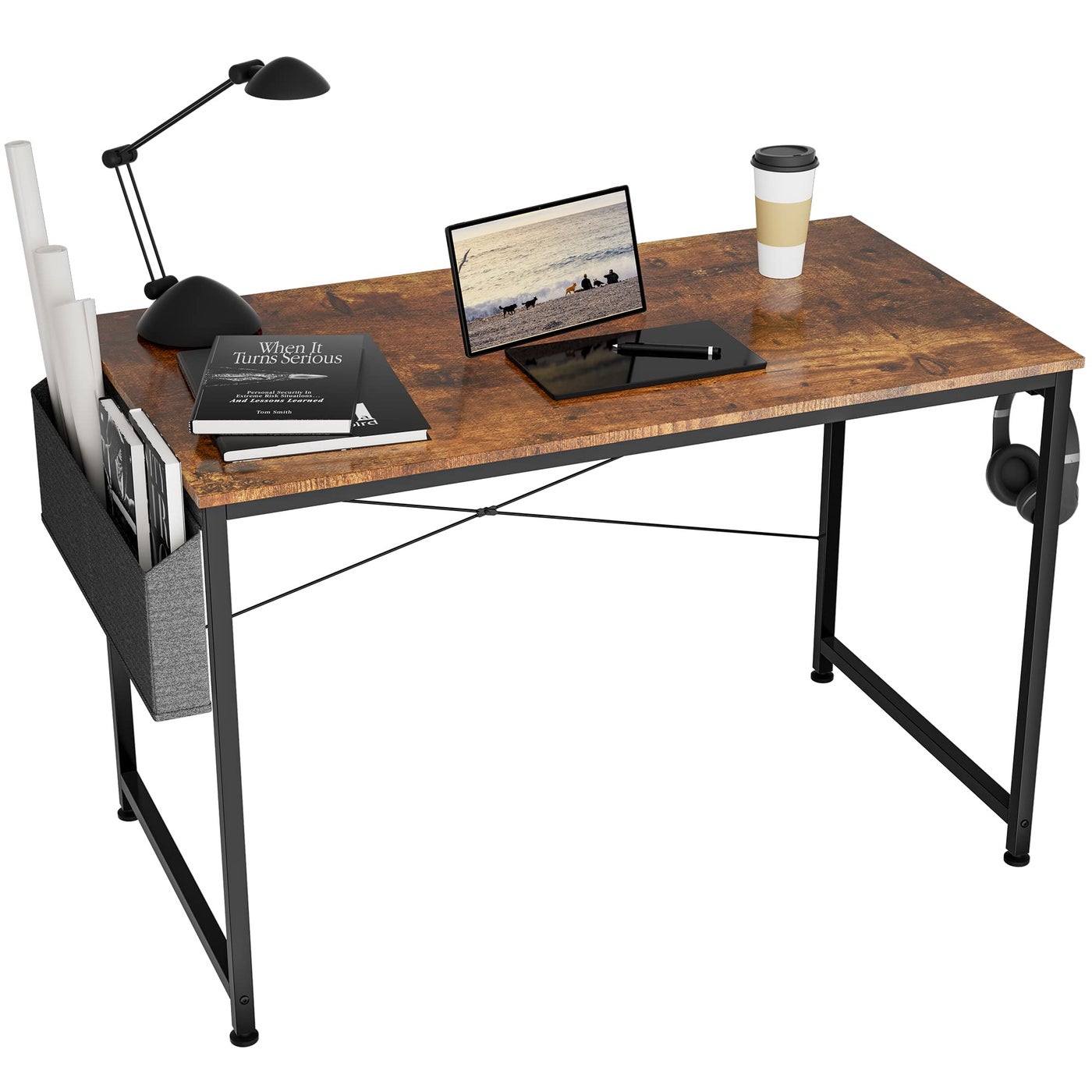 HOMIDEC Writing Computer Desk Office Work Desk for student and worker Laptop Table with Storage Bag and Headphone HookModern Simple Style Desks for Bedroom Home Office80x50x75cm