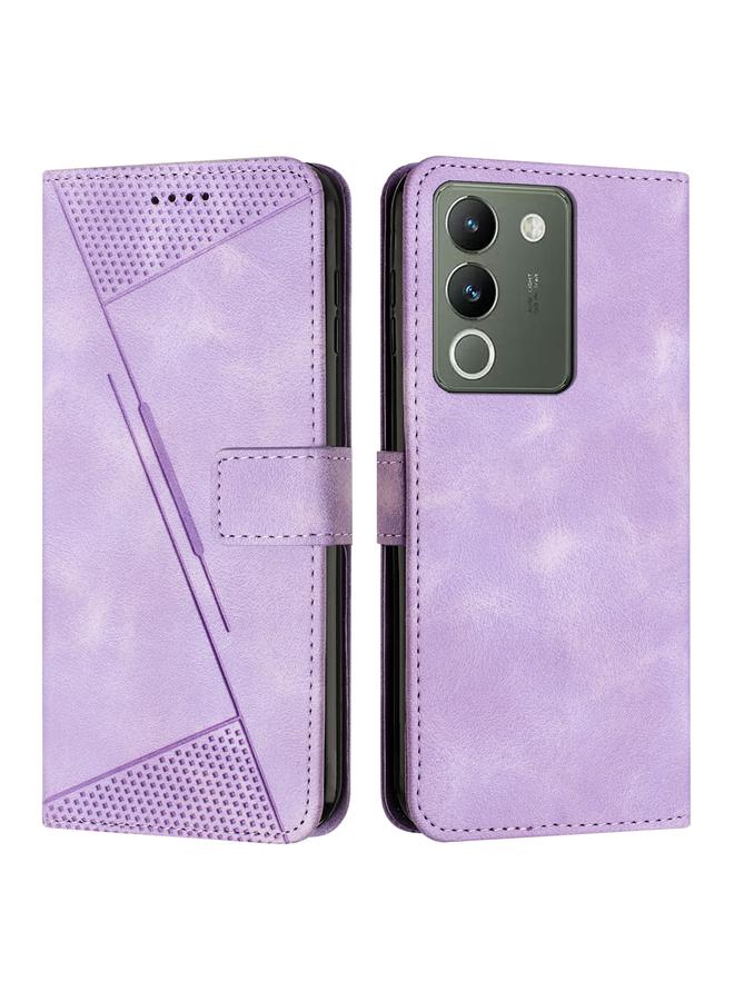 Green Tiger For vivo Y200 Dream Triangle Leather Phone Case with Lanyard(Purple)