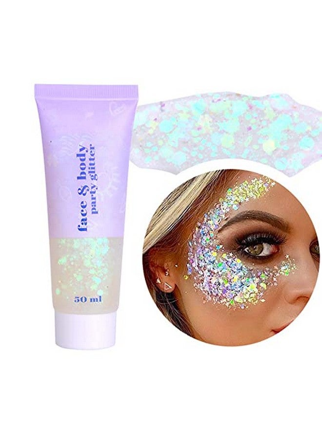 DAGEDA Body Glitter Gel Face Glitter Body Gel Sequins Shimmer Liquid Eyeshadow Chunky Glitter For Face Hair Nails Holographic Cosmetic Laser Powder Festival Glitter Makeup 50Ml(White) - Image 1