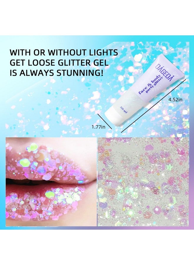 DAGEDA Body Glitter Gel Face Glitter Body Gel Sequins Shimmer Liquid Eyeshadow Chunky Glitter For Face Hair Nails Holographic Cosmetic Laser Powder Festival Glitter Makeup 50Ml(White) - Image 4
