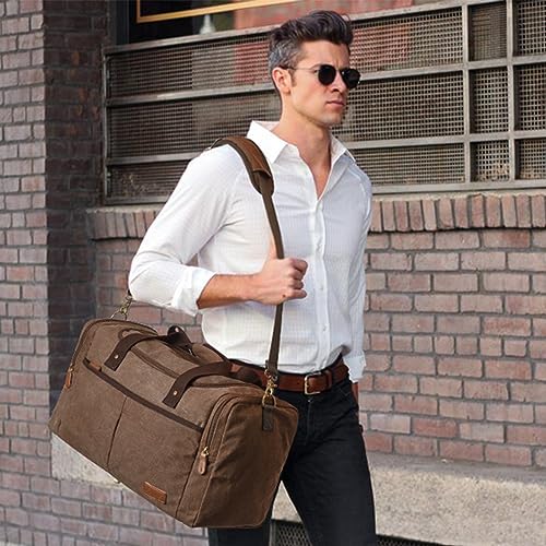 S-ZONE Canvas Duffel Bag for Travel 65L Weekender Overnight Travel Bags with Shoes Compartment for Men - Image 2