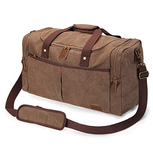 S-ZONE Canvas Duffel Bag for Travel 65L Weekender Overnight Travel Bags with Shoes Compartment for Men - Image 1
