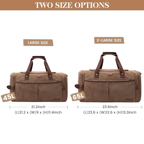 S-ZONE Canvas Duffel Bag for Travel 65L Weekender Overnight Travel Bags with Shoes Compartment for Men - Image 4