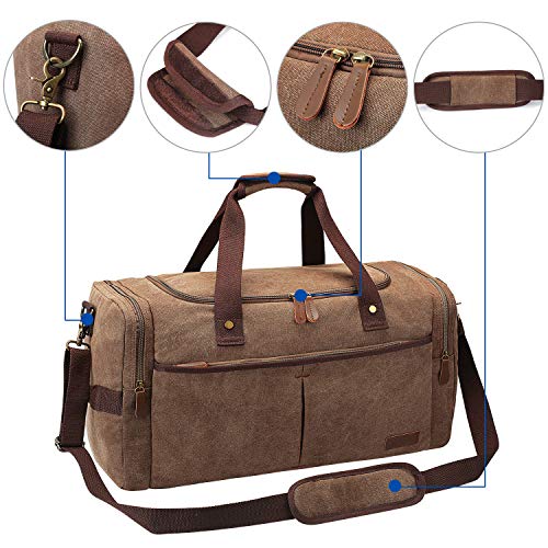 S-ZONE Canvas Duffel Bag for Travel 65L Weekender Overnight Travel Bags with Shoes Compartment for Men - Image 5