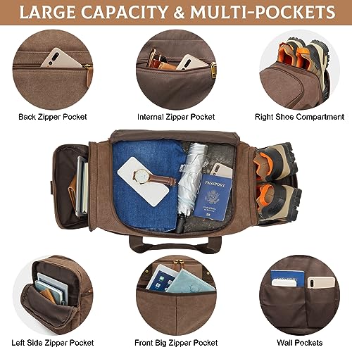 S-ZONE Canvas Duffel Bag for Travel 65L Weekender Overnight Travel Bags with Shoes Compartment for Men - Image 3