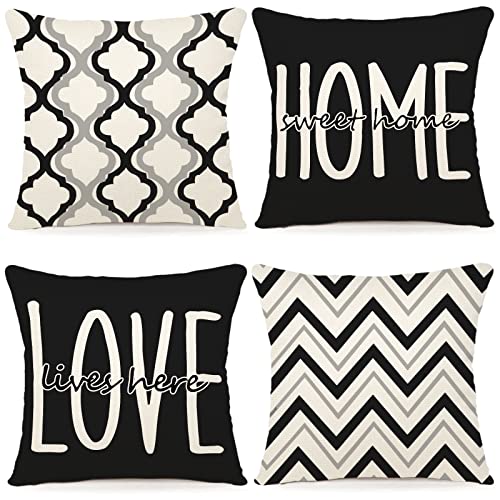 YCOLL Farmhouse Pillow Covers 18x18 Set of 4 Throw Pillow Covers Rustic Linen Decorative Pillows Square Cushion Covers for Couch Sofa Bedroom Home Decor - Image 1