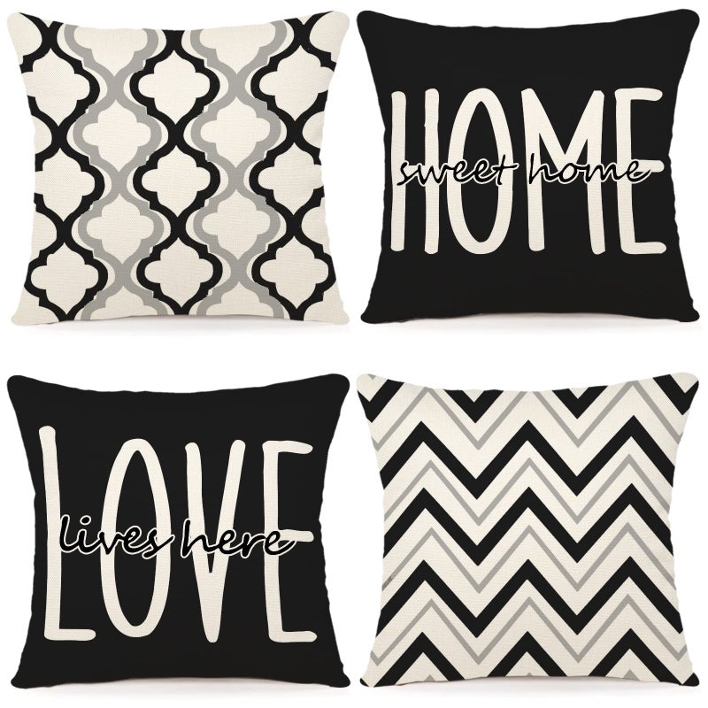 YCOLL Farmhouse Pillow Covers 18x18 Set of 4 Throw Pillow Covers Rustic Linen Decorative Pillows Square Cushion Covers for Couch Sofa Bedroom Home Decor - Image 2
