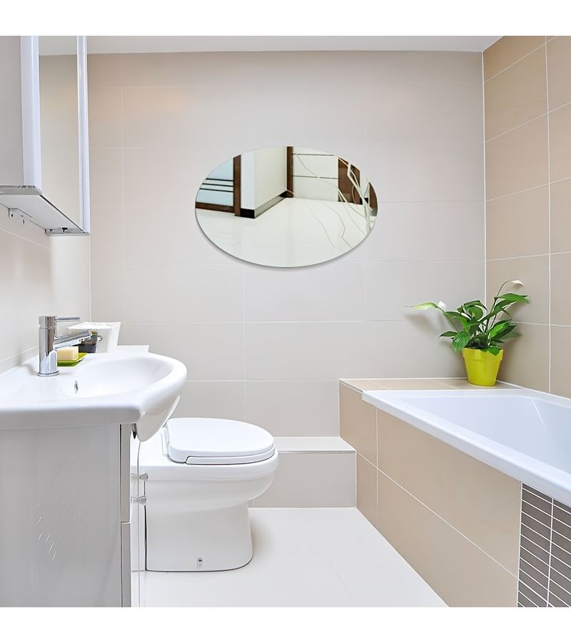 Oval 15.75 23.62 Inch Wall Sticker Makeup Mirror Clear Non Glass Shatterproof Acrylic Full Length Mirror High Definition Soft Mirror For Student Dorm Bathroom Living Room Wardrobe Bedroom - Image 1