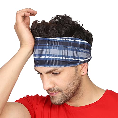 Coreteq Multicolor Sports Sweatband Headband Concealed Seam Micro-Spandex Men and Women (Plaid Blue) Free Size - Image 5