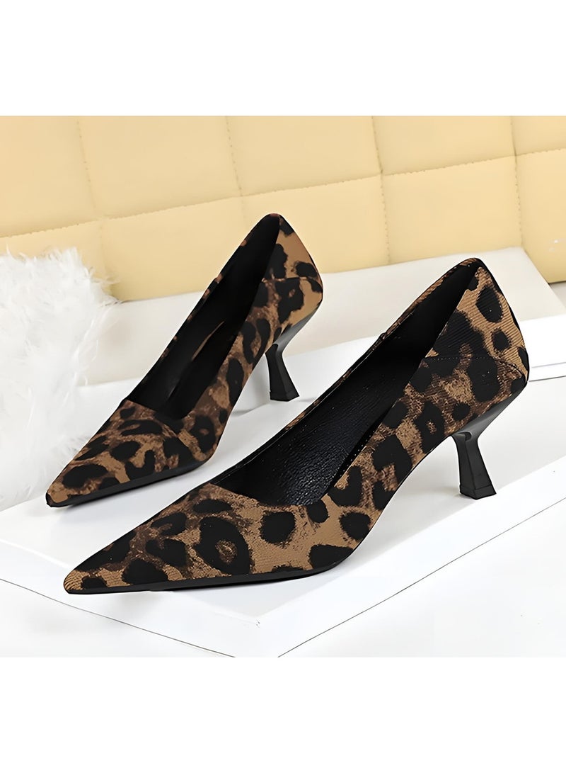 بيج تري المرأة مغلقة أشارت إصبع القدم منتصف الكعب قطة كعب مضخات النمر طباعة 6CM - Image 1