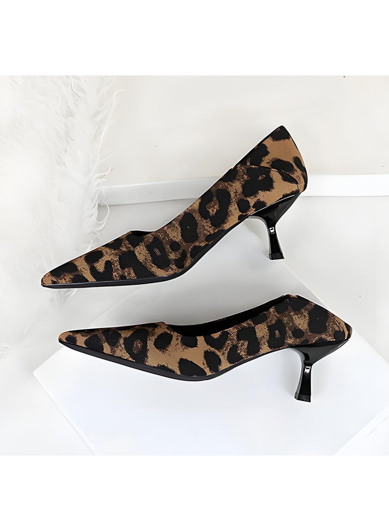 بيج تري المرأة مغلقة أشارت إصبع القدم منتصف الكعب قطة كعب مضخات النمر طباعة 6CM - Image 3