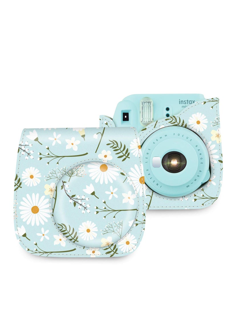 SOLARAE Camera Bag Camera Protection Bag Vintage Floral PU Leather Camera Storage Bag with Shoulder Strap for Instax Mini 11 Fresh Green Small Daisy Camera Bag - Image 2